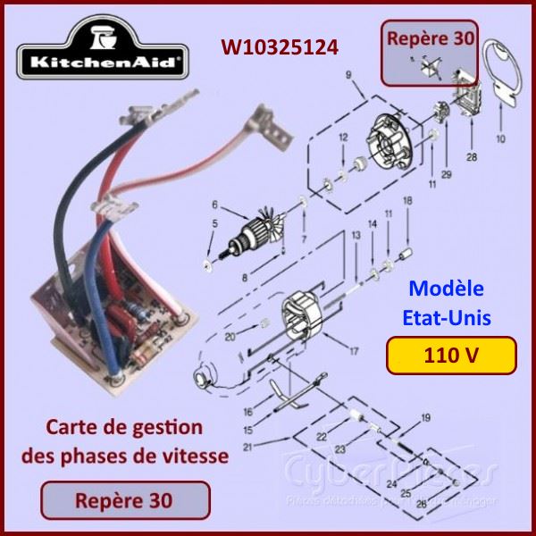 Carte électronique de contrôle de vitesse Kitchenaid W10325124