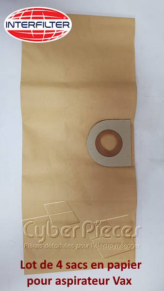 Lot de 4 sacs en papier pour aspirateur Vax et Soteco