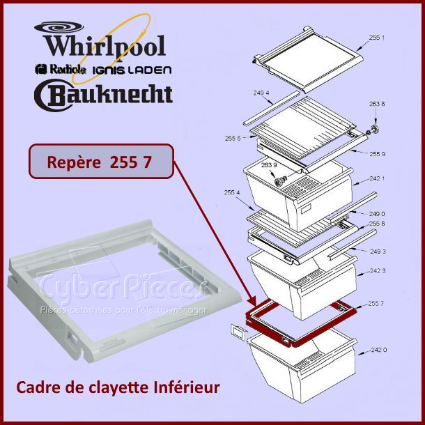 Cadre de clayette du Bac Inferieur Whirlpool 481241828359