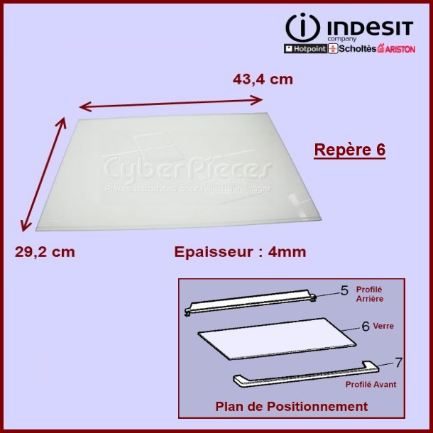 Clayette en verre 434x292x4mm Indesit C00517626