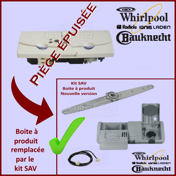 Boite à produit Whirlpool 481241868376 Remplacée par 480131000162