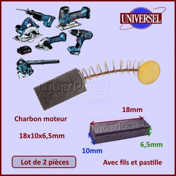 Lot de 2 Charbons moteur 18x10x6,5mm
