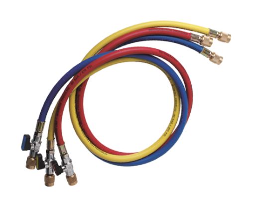 3 FLEXIBLES 1/4"+ROBINET L.150CM 3 COUL.(BLEU/JAUNE/ROUGE) R600/R134