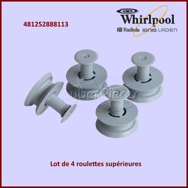 Lot de 4 roulettes supérieures Whirlpool 481252888113