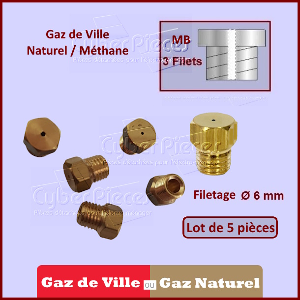 Injecteurs standard H3mm gaz naturel Ø6mm avec pas fin