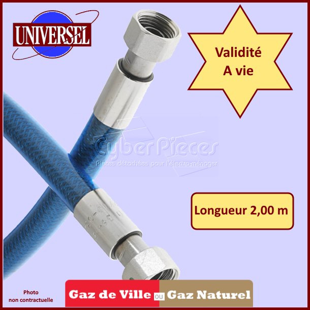 Tuyau inox Gaz Naturel 2,00m - Validité illimitée