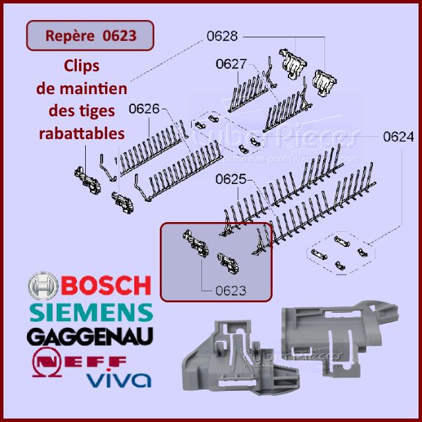 Clips de maintien avant du panier inférieur Bosch 00611482