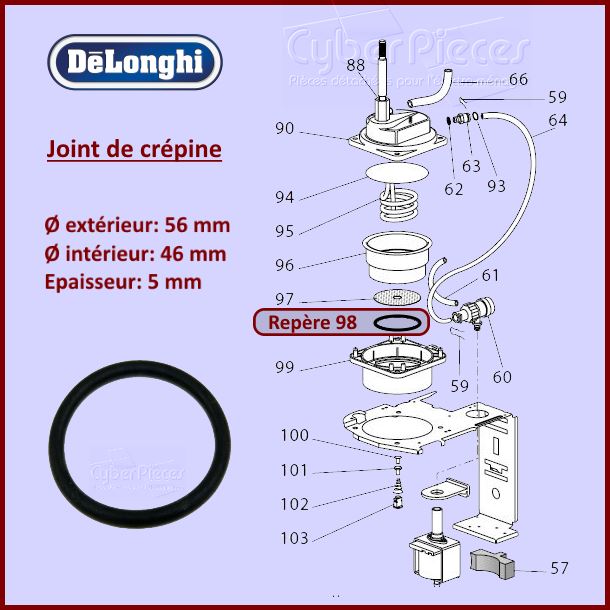 Joint de crepine Delonghi 533218