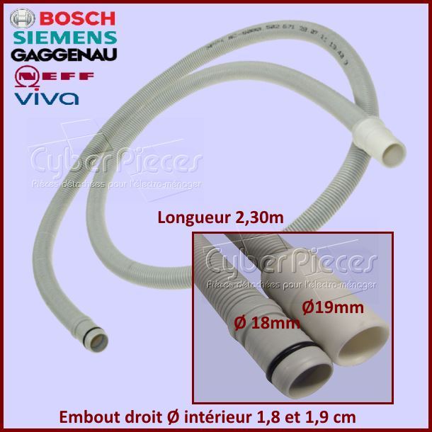 Tuyau de vidange 2.30m à embout droit Bosch 00668114