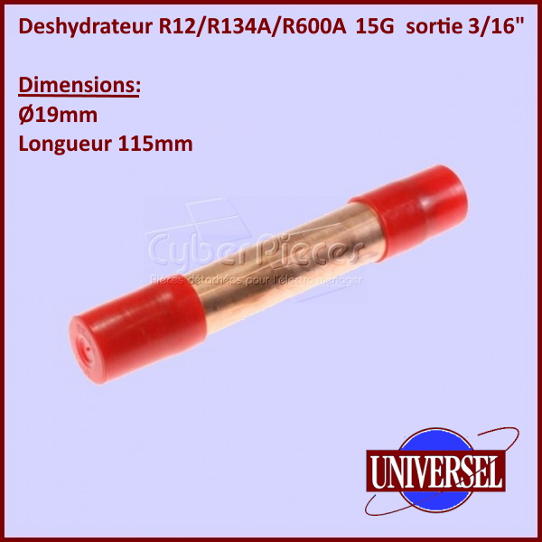 Deshydrateur R12/R134A/R600A 15Gr sortie 3/16" D.19mm L.115mm