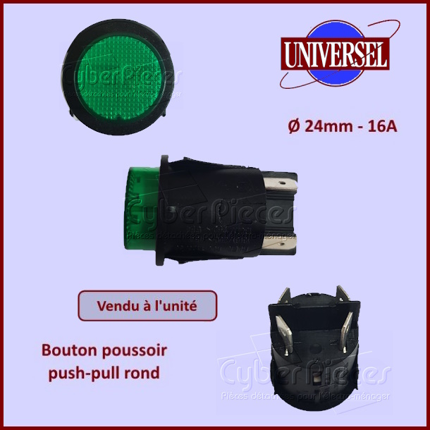 Bouton Poussoir vert 16A - Ø24mm