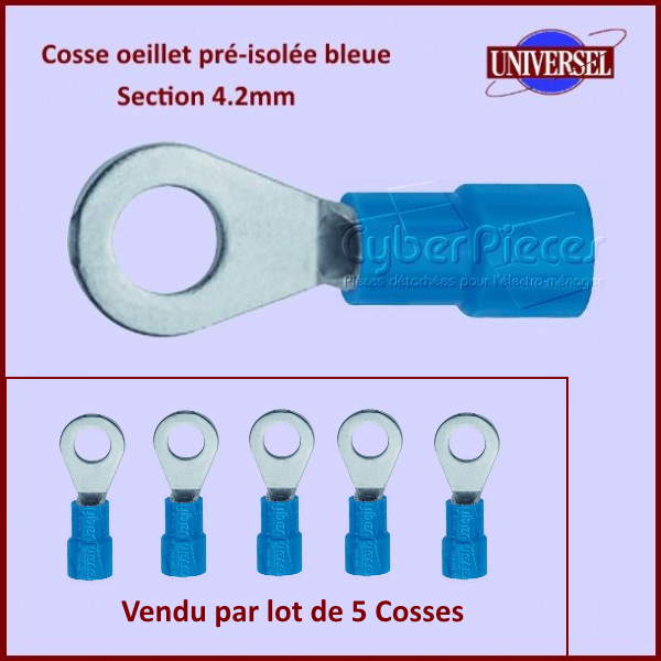 Lot de 5 Cosses oeillet pré-isolée bleue